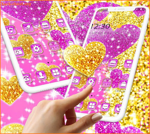 Pink Gold Glitter Heart Theme screenshot