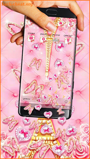 Pink Kitty Eiffel Butterfly 3D Theme screenshot