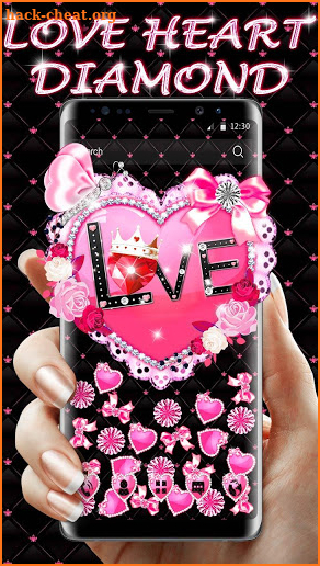 Pink Love Heart Diamond Gravity Theme screenshot