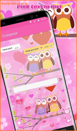 Pink Lovely Owl Keyboard Theme screenshot