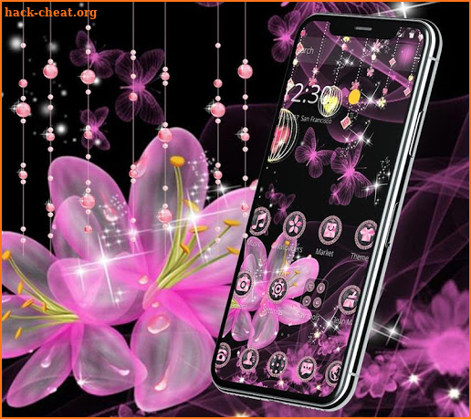 Pink Neon Flower Glitter Bling Theme screenshot