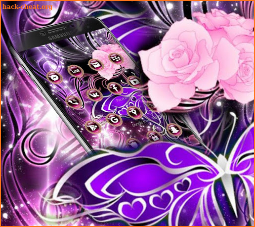 Pink Purple Neon Butterfly Flower Theme screenshot