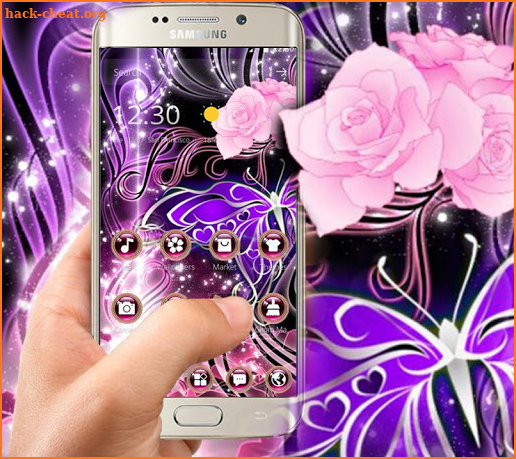 Pink Purple Neon Butterfly Flower Theme screenshot