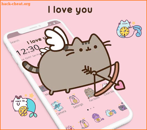 Pink Pusheen Love Arrow Kitty Theme screenshot