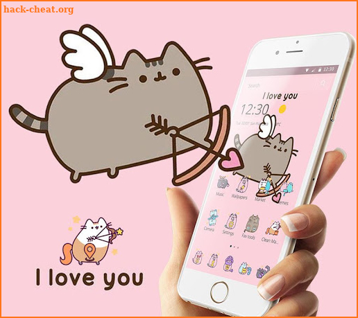 Pink Pusheen Love Arrow Kitty Theme screenshot