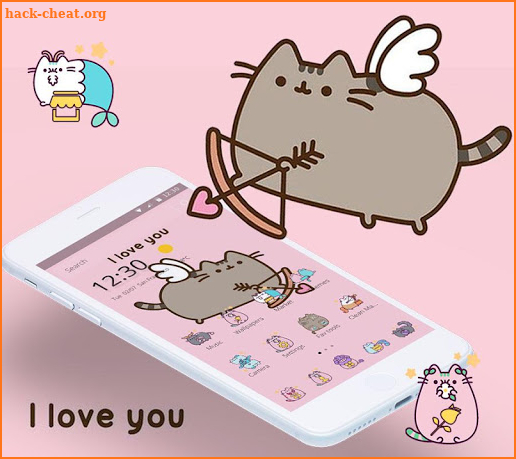 Pink Pusheen Love Arrow Kitty Theme screenshot