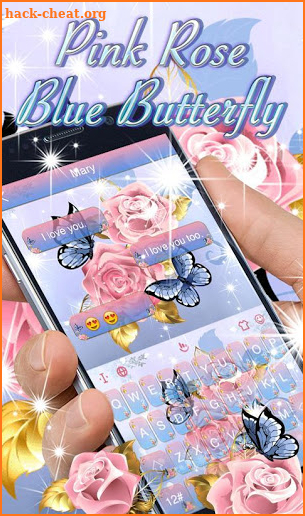 Pink Rose Blue Butterfly Keyboard Theme screenshot