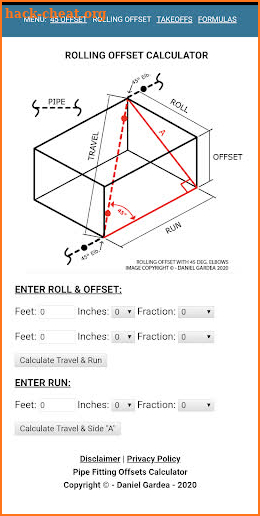 Pipe Fitting Offsets Calculator screenshot