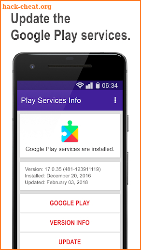 Play services update & info screenshot