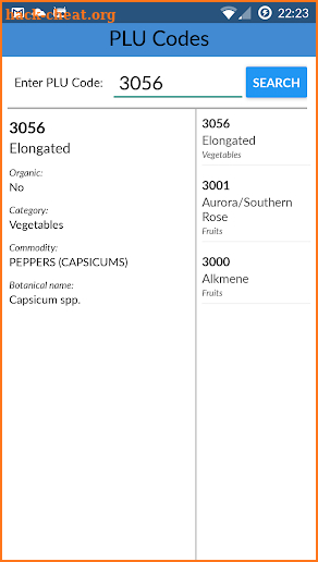 PLU Codes screenshot