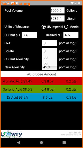 Pool Acid Dose Calculator screenshot