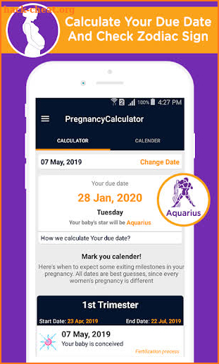 Pregnancy calculator and calendar, Due date screenshot