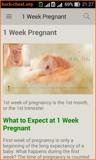 Pregnancy week by week. Expecting baby. Diary screenshot