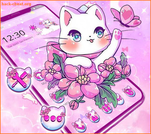 Pretty Pink Flower Kitty Theme screenshot