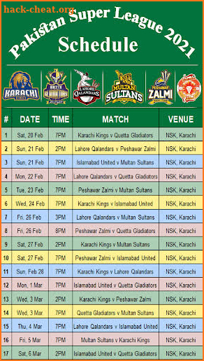 PSL Schedule 2021 screenshot