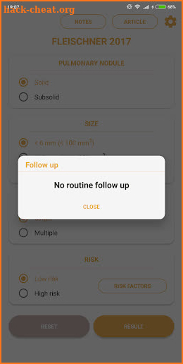 Pulmonary Nodules - Fleishner 2017 Calculator screenshot