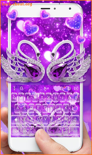 Purple Glittering Lovers Swans Keyboard Theme screenshot