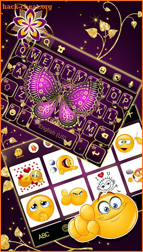 Purple Gold Butterflies Keyboard Theme screenshot