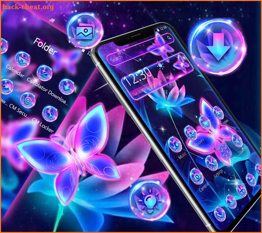 Purple Neon Butterfly Lotus Theme screenshot