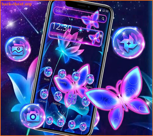 Purple Neon Butterfly Lotus Theme screenshot