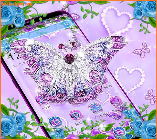 Purple Rose Diamond Butterfly Theme screenshot