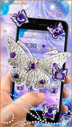 Purple shiny Diamond Butterfly Theme screenshot