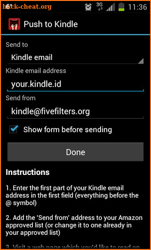 Push to Kindle screenshot