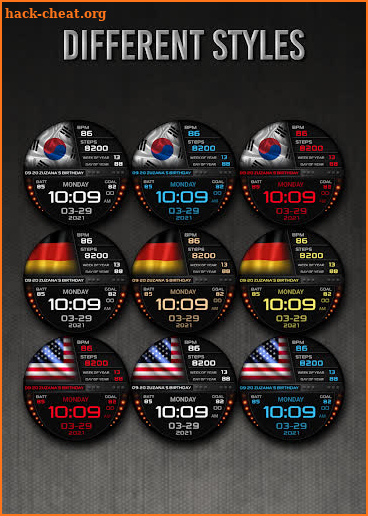 PWW61 - Digi FLAGS Watch Face screenshot