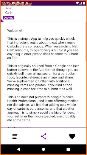 Quick Carbs Lookup screenshot