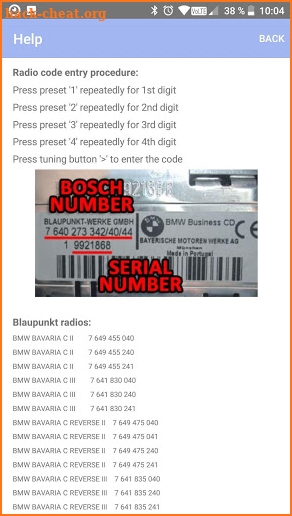 RADIO CODE CALC FOR BMW BUSINESS BAVARIA REVERSE screenshot