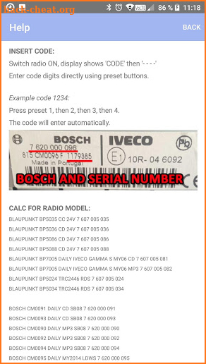 RADIO CODE CALC FOR IVECO TRUCK - NO LIMIT screenshot