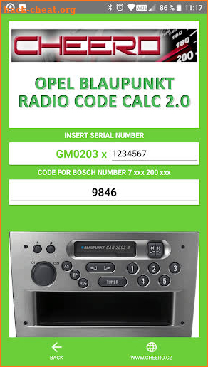 RADIO CODE CALC FOR OPEL BLAUPUNKT CAR300 CAR2003 screenshot