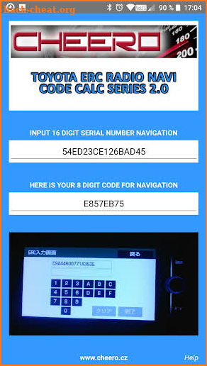 RADIO CODE ERC CALC FOR TOYOTA JAPANESE PLAYER screenshot