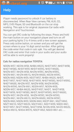RADIO CODE ERC CALC FOR TOYOTA JAPANESE PLAYER screenshot