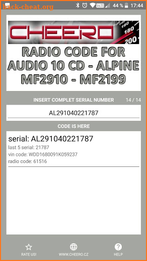 RADIO CODE FOR AUDIO 10 CD ALPINE MF2910 MF2199 screenshot