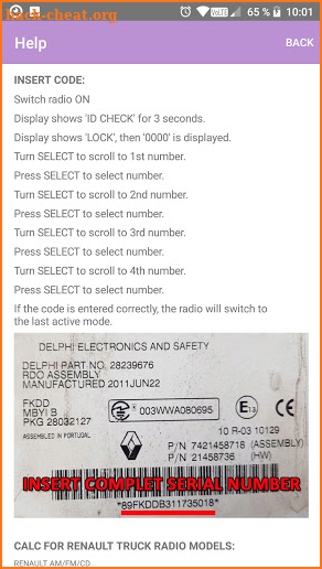 RADIO CODE FOR RENAULT & MACK TRUCK DELPHI MID206 screenshot