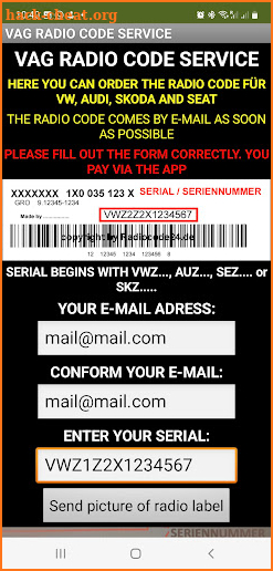Radio Code Service VW Audi... screenshot