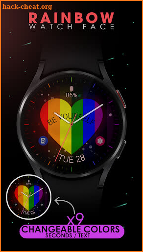 Rainbow Love analog watch face screenshot