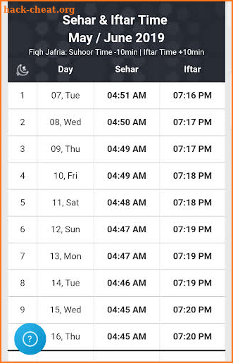 Ramadan Calendar 2019 : Sehri and Iftar Timetable screenshot