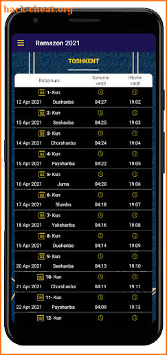 Ramazon taqvimi 2021 screenshot