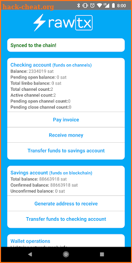 rawtx - bitcoin lightning network wallet screenshot