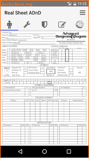 Real Sheet: AD&D + Dice Table screenshot