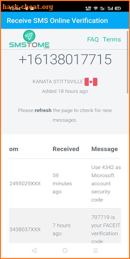 Receive SMS Online Verification screenshot