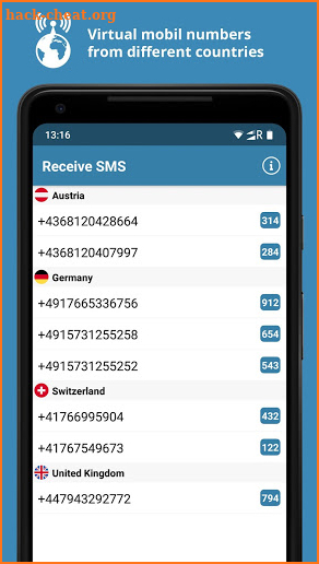 Receive SMS -  Virtual numbers screenshot