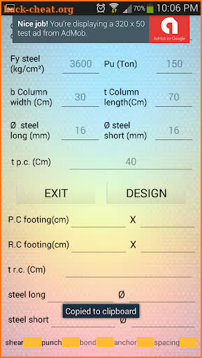 rectangular footing design screenshot