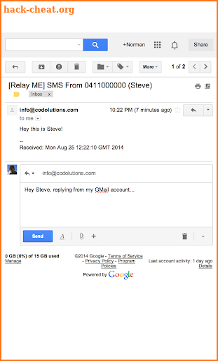 Relay ME, SMS via Email screenshot