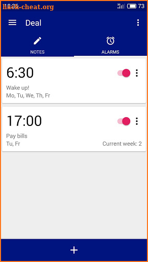 Reminder, alarm, tasks screenshot