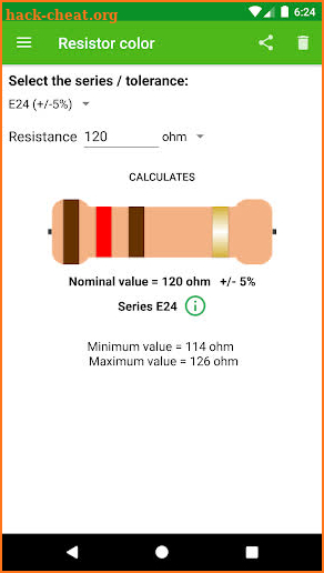 Resistor color calculation screenshot