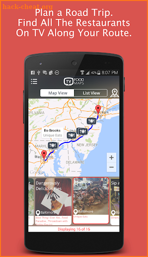 Restaurants on TV Trip Planner screenshot