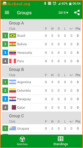 Results for Copa America 2019 screenshot